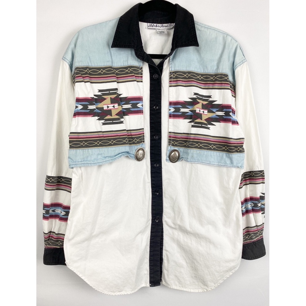 Vintage Adobe Rose Long Sleeve Button Down Aztec Western Rodeo Shirt‎ - Size M